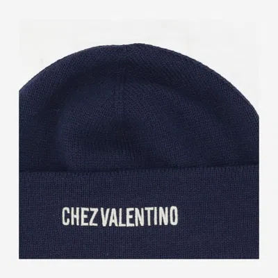 Valentino Garavani 7y2hb02r Logo-embroidered Cotton-wool Beanie In Blue