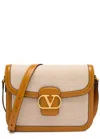 Shop Valentino Garavani 9t05 Canvas And Leather Shoulder Bag In Natural