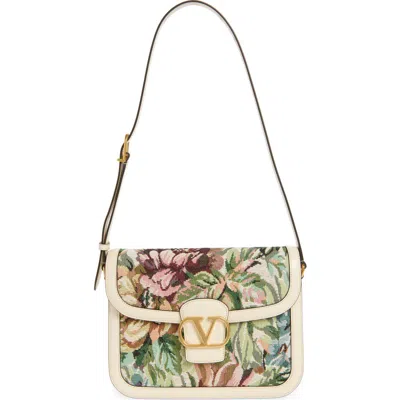 Valentino Garavani 9to5 Embroidered Jacquard Shoulder Bag In White Multi