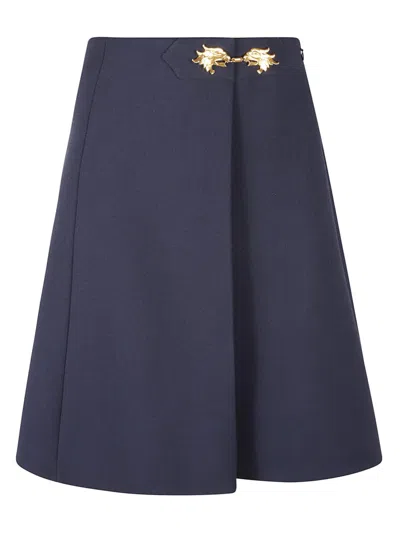 Valentino Garavani A-line Skirt With Gold Lion Clasp In Blue