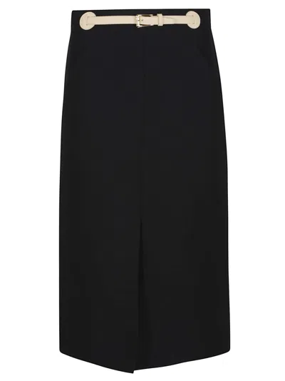 Valentino Garavani A-line Skirt With Leather Details And Buckle Closure In Black