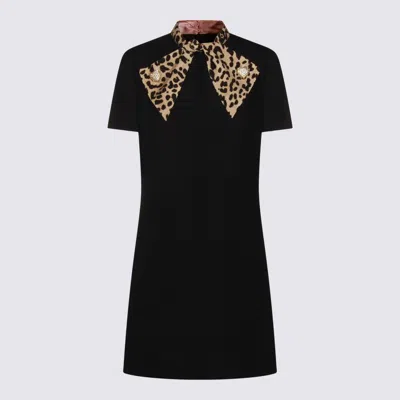 Valentino Embellished Leopard-print Wool And Silk-blend Midi Dress In Black