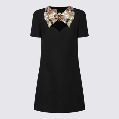 Valentino Dress Knee Length Embellished Neckline Short Sleeves In Black
