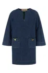 Valentino Vlogo Signature Mini Dress With V-neck And Pockets In Blue