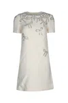 Valentino Embellished Round Neckline Short Sleeves Dress In Neutral