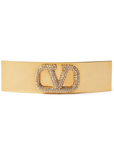 Valentino Garavani Vlogo Signature Crystal-embellished Hair Clip In Gold