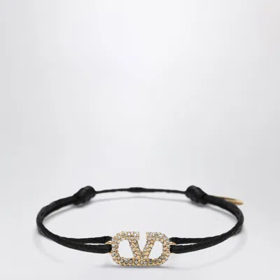Valentino Garavani Adjustable Vlogo Signature Bracelet With Crystals In Black