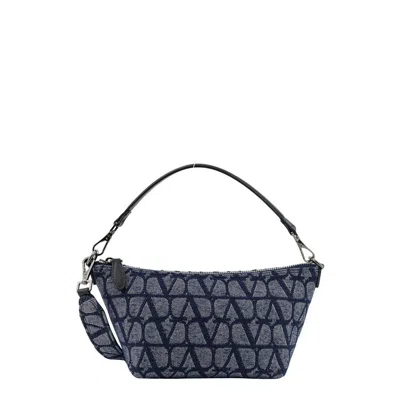 Valentino Garavani All-over Logo Motif Denim Shoulder Bag In Gray