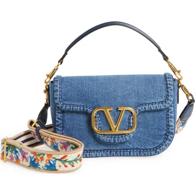 Valentino Garavani Alltime Denim Shoulder Bag In Dark Denim