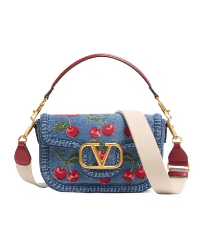 Valentino Garavani Alltime Denim Shoulder Bag With Cherryfic Embroidery