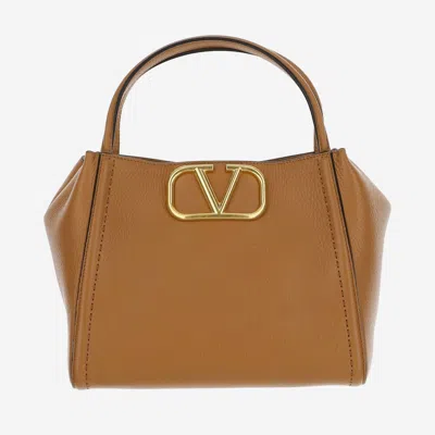 Valentino Garavani Alltime Medium Handbag In Garnet Calfskin In Beige