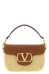 Valentino Garavani  Garavani Alltime Shoulder Bag In Raffia And Grainy Calfskin With Ribbon In Brown