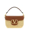 Valentino Garavani  Garavani Alltime Shoulder Bag In Raffia And Grainy Calfskin With Ribbon In Brown