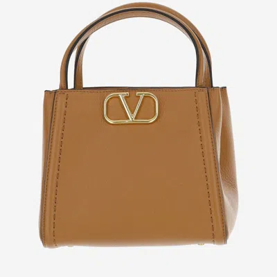 Valentino Garavani Alltime Small Handbag Made Of Grained Calf Leather In Beige