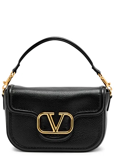 Valentino Garavani Alltime Vlogo Grained Leather Shoulder Bag In Black