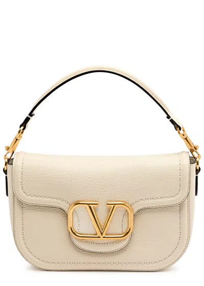 Valentino Garavani Alltime Vlogo Grained Leather Shoulder Bag In Neutral