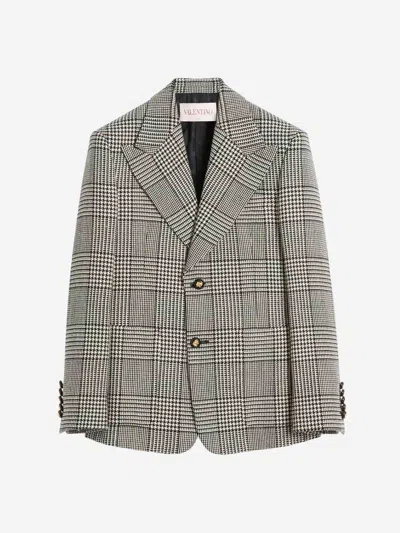 Valentino Virgin Wool Houndstooth Blazer In Neutral
