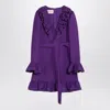 Valentino Garavani Purple Short Dress With V-neck And Ruffles In Virgin Wool And Silk Blend Woman