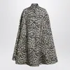 Valentino Wool Cape With Leopard Print And Pockets In Black