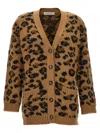 Valentino V-neck Animalier Cardigan Front Pockets In Brown