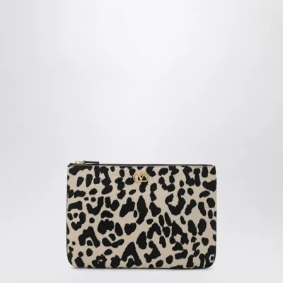 Valentino Garavani Animal-print Pony-effect Vlogo Signature Pouch In Black