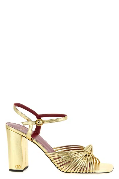 Valentino Garavani 90mm Vlogo Anne Metallic Leather Block-heel Sandals In Yellow