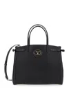 Valentino Garavani Black Leather Medium Antibes Tote Bag In Black