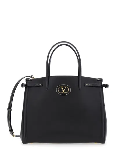 VALENTINO GARAVANI VALENTINO GARAVANI 'ANTIBES' BLACK HANDBAG WITH VLOGO PLAQUE ON THE FRONT AND REMOVABLE SHOULDER STR