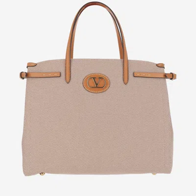 Valentino Garavani Antibes Canvas Medium Shopping Bag In Beige