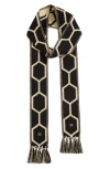 Valentino Garavani Antibes Jacquard Cotton Scarf With Fringe In Black/beige