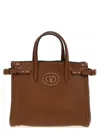 Valentino Garavani  Tobacco Leather Small Antibes Tote Bag In Brown