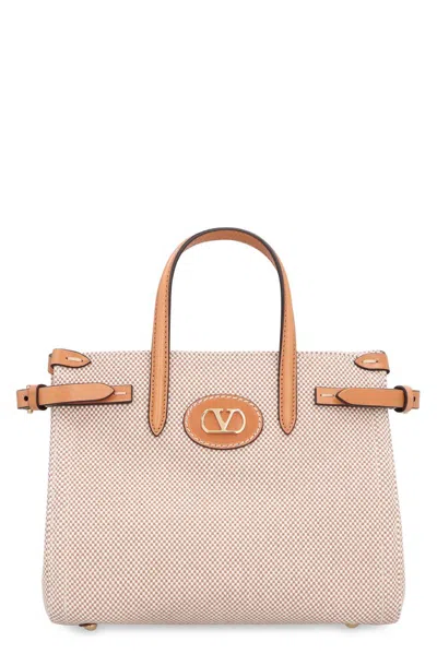 Valentino Garavani Antibes Vlogo Plaque Medium Tote Bag In Beige