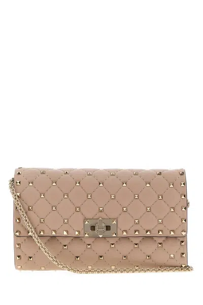 Valentino Garavani Antiqued Nappa Leather Rockstud Spike Clutch Crossbody Bag, 23 Cm X 13 Cm X 4 Cm In Pink