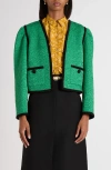 Valentino Womens Pure Green Floral Crop Wool And Silk Jacket