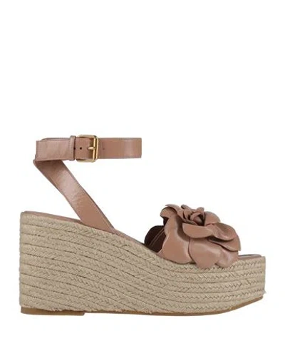 Valentino Garavani Atelier Shoes Woman Espadrilles Antique Rose Size 6.5 Soft Leather In Brown