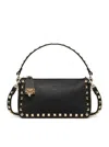 Valentino Small Rockstud Shoulder Bag In Grained Calfskin In Black