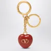 Valentino Garavani Coeur Royal Bag Charm With Key Ring In Metal And Enamel Woman Antique Brass/red U In Gold