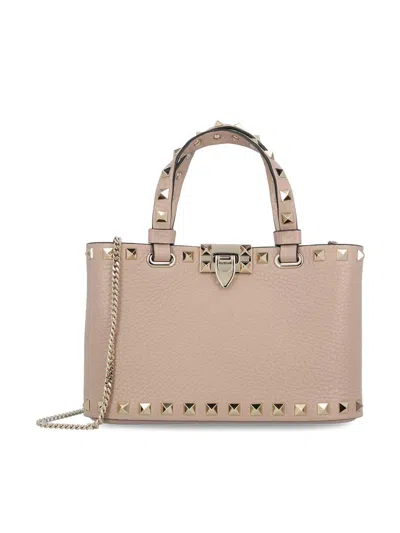 Valentino Garavani Rockstud Mini Shopping Bag In Grainy Calfskin Woman Poudre Uni