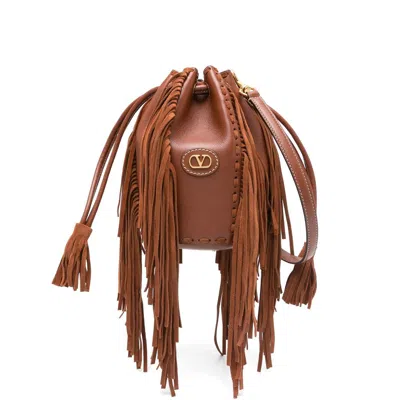 Valentino Garavani Caramel Leather Bucket Bag In Brown