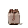 Valentino Two-tone Canvas Rockstud Bucket Bag In Brown