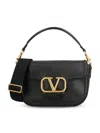 Valentino Vlogo Embellished Textured-leather Shoulder Bag In Black