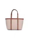 Valentino Rockstud Medium Canvas Tote Bag In Beige