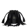 Valentino Vlogo Plaque Fringed Shoulder Bag In Black