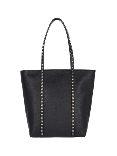 Valentino Garavani Rockstud Shopping Bag In Grained Calfskin In Black