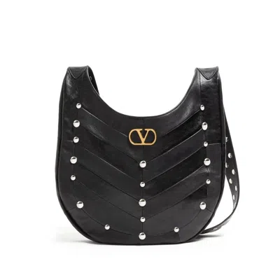 Valentino Garavani Small Hoboho Chevron Quilted Shoulder Bag With Studs In Black