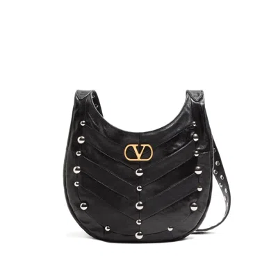 Valentino Garavani Small Hoboho Chevron Quilted Shoulder Bag With Studs In Black