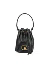 Valentino V-logo Drawstring Leather Bucket Bag In Black