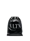 Valentino Black Vltn Patent Leather Backpack In Black