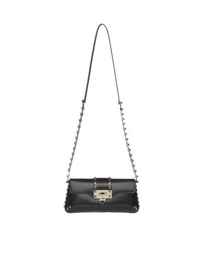 Valentino Garavani Rockstud Leather Shoulder Bag In Black