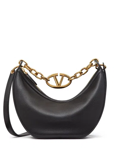 Valentino Garavani Small Vlogo Moon Leather Shoulder Bag In Black